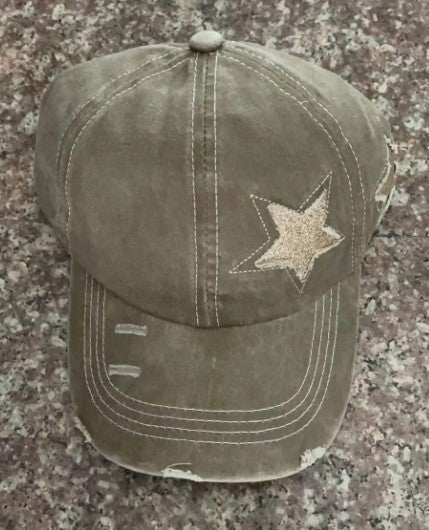 Wholesale Washed five-pointed star ponytail baseball cap